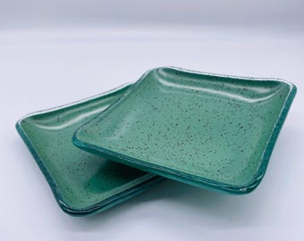 Handmade Square Glass Plate Set: Tapas, Mezzes, Dessert (14.5cm)