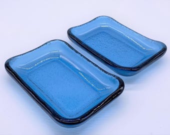 Handmade Recycled Glass Plate Set: Blue Appetizer Dishes