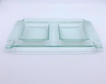 Recycled Glass Serving Plate: Two-Compartment Plate for Sauces, Mezzes (Set of Two)