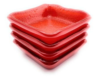 Handmade Red Glass Dipping Bowls - Set of Four