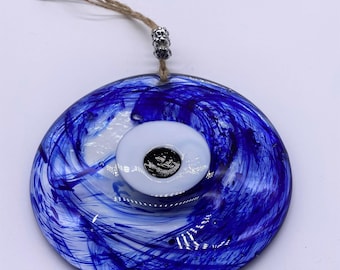 Handmade Blown Glass Evil Eye Wall Hanging - 15 cm