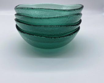 Handmade Recycled Glass Bowls: Gourmet Dinnerware, Set of 4