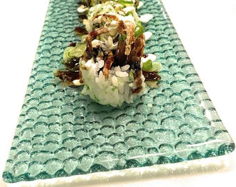 Handmade Rectangular Glass Tray: Sushi Plate, Cheese Platter (44 x 13 cm)