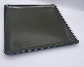 Handmade Fused Green Glass Square Tray: Food Safe Serving Plate