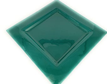Handmade Square Glass Plate: Turquoise Recycled Glass, Food Safe (30x30 cm)