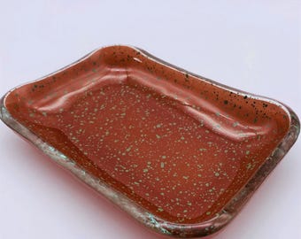 Handmade Recycled Glass Plate Set: Red Speckled Artistic Dinnerware