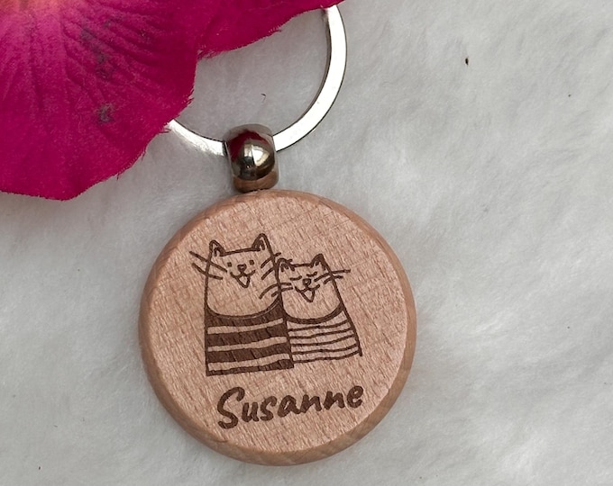 Holz Schlüsselanhänger personalisierter - süße Katzen