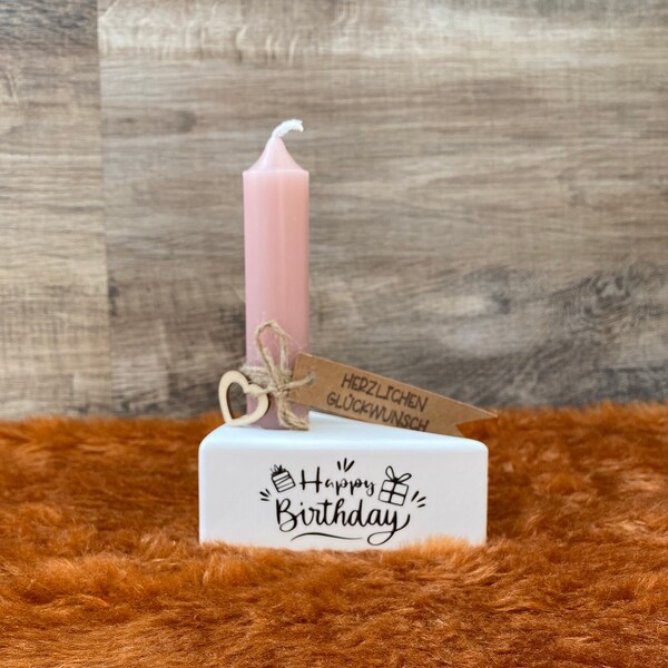 Pustekuchen personalisiert | Tortenstück Happy Birthday | Geburtstagskuchen mit Kerze | Deko für Geburtstagstisch | kleines Geschenk | Deko