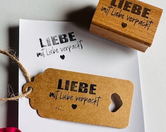 Stamp - “Packed with love” 3 x 5 cm - beechwood stamp