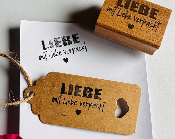 Stamp - “Packed with love” 3 x 5 cm - beechwood stamp