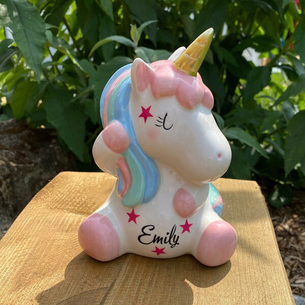 Spardose Einhorn, personalisiert mit Namen, Sparschwein als Geschenk, Geldgeschenk Taufe, Einschulung, Geburtstag