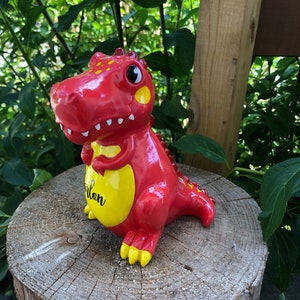 Money box T-Rex, Dino, personalized with name / date upon request, piggy bank as a gift, money gift baptism, school enrollment, birthday