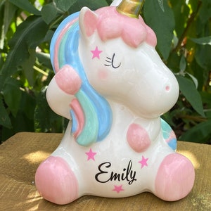 Tirelire licorne, personnalisée avec son nom, tirelire en cadeau, cadeau d'argent pour le baptême, la scolarisation, l'anniversaire image 2