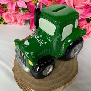 Spardose Traktor personalisiert, Sparschwein als Geschenk zur Taufe, Einschulung, Geburtstag etc. Geldgeschenk.