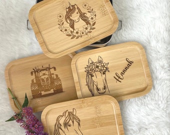 Edelstahl Brotdose mit Holzdeckel - personalisierbar