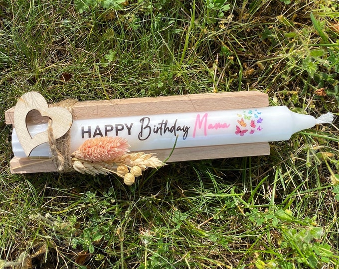 Stabkerze weiß mit Schriftzug | Geburtstag | Kerze zum Geburtstag | Personalisiert | Geschenk | Mitbringsel  |  Kinder