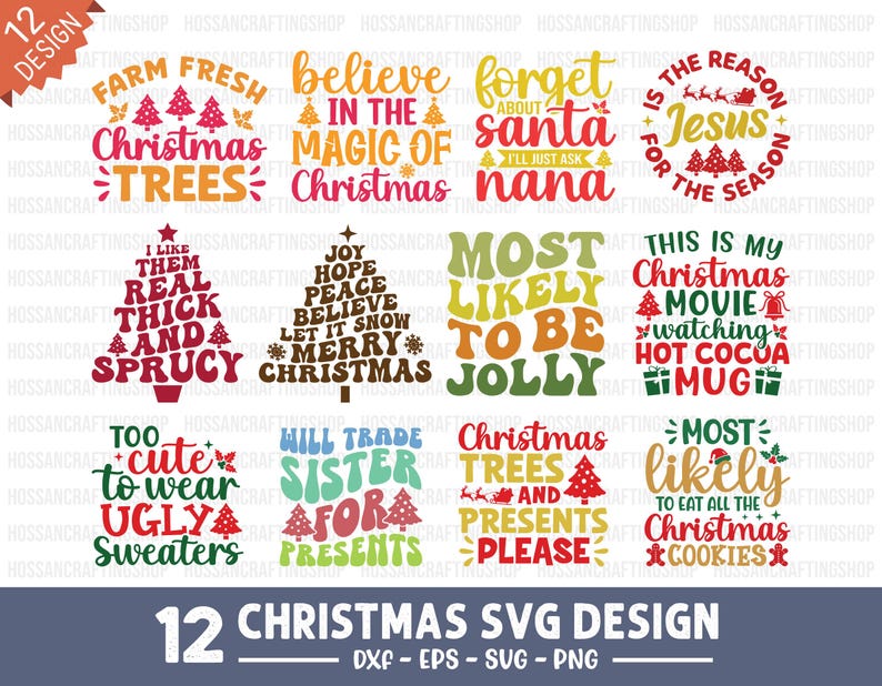 Winter Magic Lettering Funny Christmas SVG Bundle, Funny Xmas Quotes, Santa Sayings, Winter ...