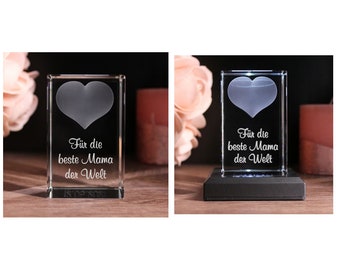 LoveGoals 3D Glaskristall Herz Text Beste Mama der Welt