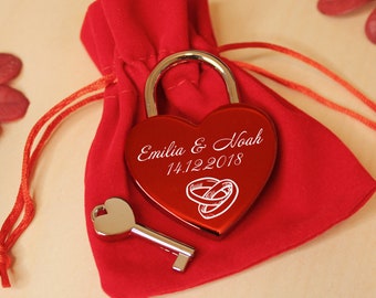LOVEGOALS candado de amor en forma de corazón con grabado y llave para cumpleaños de San Valentín
