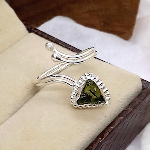 Raw Moldavite Sterling Silver Ring: Handmade Boho Adjustable Ring