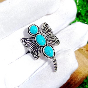 Turquoise Dragonfly Ring: Handmade 925 Sterling Silver