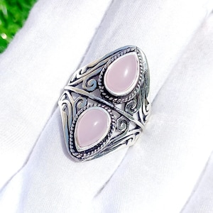 Handmade Rose Quartz Ring: 925 Sterling Silver Gemstone Jewelry
