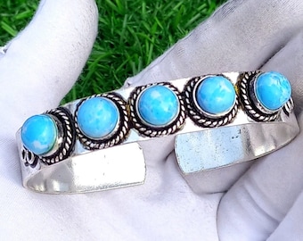 Manchette Bohème en Argent 925 avec Turquoise Bleue + Corail