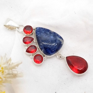 Sodalite Garnet 925 Sterling Silver Pendant: Handmade Women&#39;s Jewelry