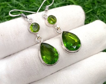 Handmade Peridot Drop Earrings: 925 Sterling Silver Dangle Jewelry
