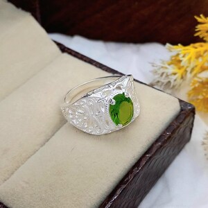 Handmade Peridot Ring: Dainty Green Gemstone, 925 Sterling Silver