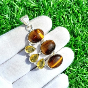Handmade Tiger&#39;s Eye 925 Sterling Silver Pendant: Women&#39;s Jewelry