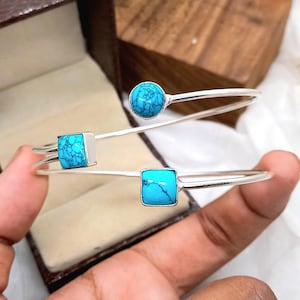 Brazalete bohemio de plata de ley con turquesa y cobre azul