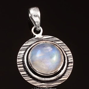 Pendentif pierre de lune arc-en-ciel : collier fait main en argent sterling 925