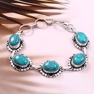Handmade Turquoise Sterling Silver Bracelet: Gemstone Chain Jewelry