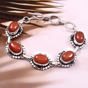 Handmade Sunstone Bracelet: Sterling Silver Boho Gemstone Jewelry