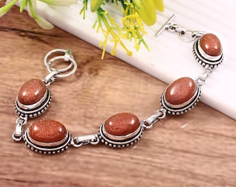 Handmade Sunstone Bracelet: 925 Sterling Silver Adjustable Boho Jewelry
