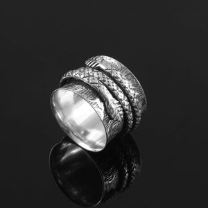 Sterling Silver Spinner Ring: Wide Band Fidget, Meditation Jewelry