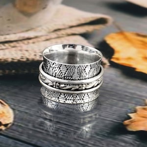 Sterling Silver Spinner Ring: Wide Band Fidget, Meditation Jewelry