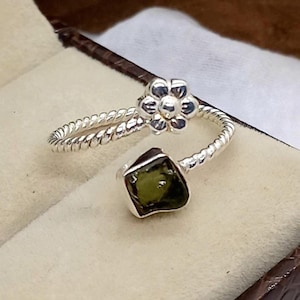 Raw Moldavite Ring: Handmade 925 Sterling Silver Band Ring