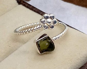 Raw Moldavite Ring, Handmade 925 Sterling Silver Band Ring