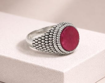 Bague homme en argent sterling 925 rubis rouge, bijoux faits main