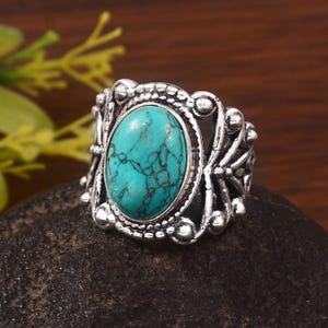 Handmade Turquoise Sterling Silver Ring: Gemstone Boho Jewelry
