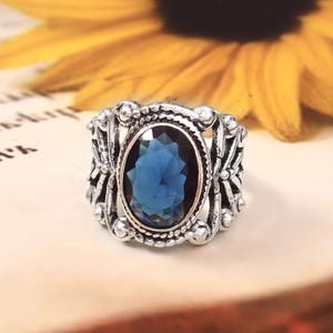 Blue Iolite 925 Sterling Silver Ring - Handmade Band Ring