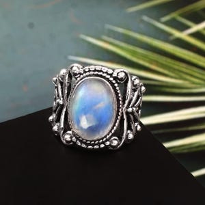 Oval Moonstone Ring: Handmade 925 Sterling Silver Band