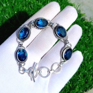 Handmade Sapphire Bracelet: 925 Sterling Silver Adjustable Link Bracelet
