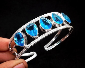 Handmade Swiss Blue Topaz Sterling Silver Bangle Bracelet