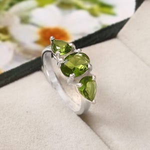 Handmade Peridot Ring: Sterling Silver Gemstone Ring