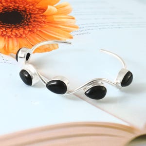 Vintage Sterling Silver Black Onyx Cuff Bracelet Bangle, Silver Bracelet, Onyx Cuff Bangle, Handmade Cuff Bangle, Onyx Bangle, Gift For Her