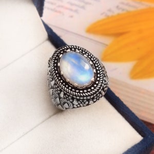 Vintage Moonstone Ring: Handmade 925 Sterling Silver Boho Ring
