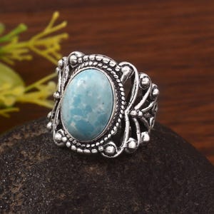Handmade Larimar Ring: 925 Sterling Silver Band Ring